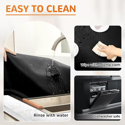 Warome Heat Resistant Mat, 47"x 23" Silicone Mat, Extra Large Silicone Mats for Kitchen Countert, Nonslip Kitchen Countertop Protector for Baking/Crafts, No Creases-Black