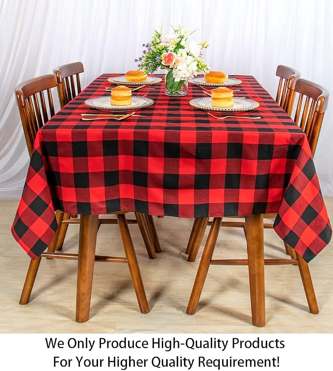 ShinyBeauty Rectangular Tablecloth 60"X120" Red and Black Checkered Tablecloths - Image 2