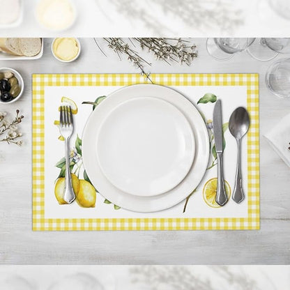 Lemon Placemats Set of 4 Washable Table Place Mats for Dining Kitchen Party Decor