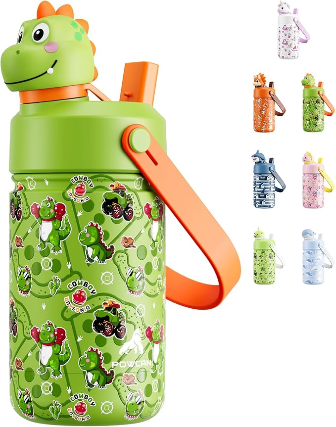 POWCAN Kids Water Bottle for School: 2-in-1 Straw Spout Lid by POWCAN