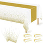 4Pack Disposable Plastic Table Cloths for Parties, 54" x 108" White and Gold Rectangle Table Covers, Waterproof Tablecloth for Rectangle Tables Suitable for New Years Eve Thanksgiving Wedding Supplies