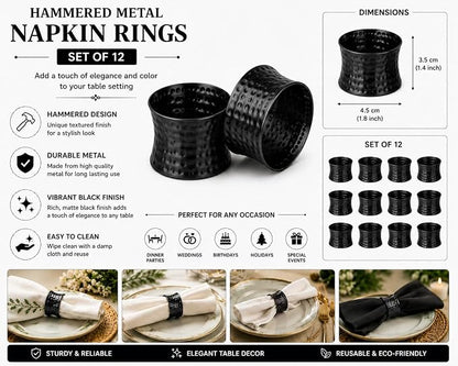ITOS365 Black Napkin Rings Set of 12, Handmade Hammered Metal Napkin Ring - Image 2