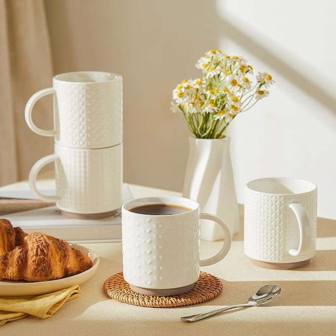 Sweese Stackable Coffee Mugs Set of 4, 10 oz Porcelain Coffee Cups - Image 2