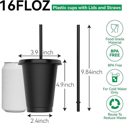 16 oz Reusable Black Plastic Cups - Image 2