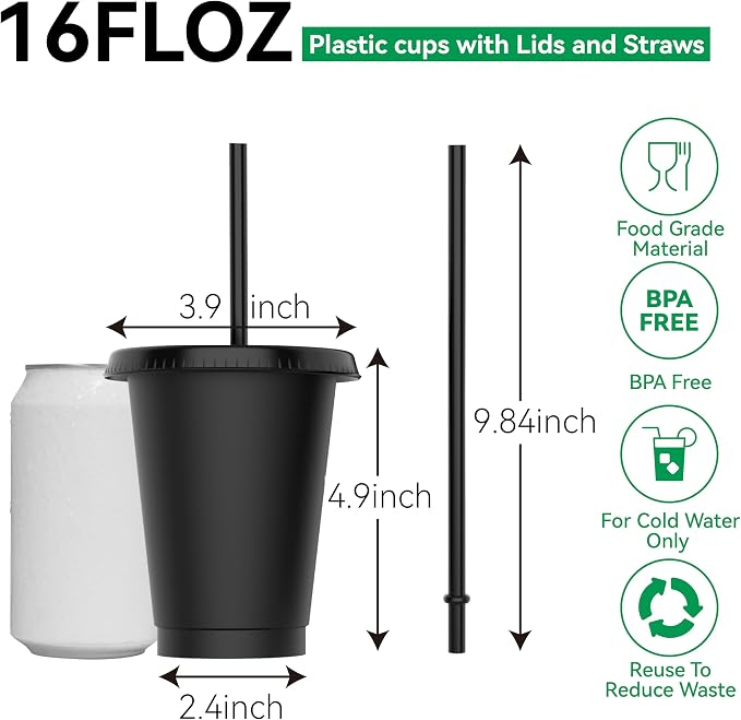 16 oz Reusable Black Plastic Cups - Image 2