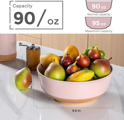 AmorArc 9.8’’ Ceramic Serving Bowls, 90 OZ Extra Large Salad Bowls Set of 2, Stoneware Oversized Bowls with Rustic Terracotta Underside for Salad, Soup and Dinner. Large Bowls for Entertaining &Gift