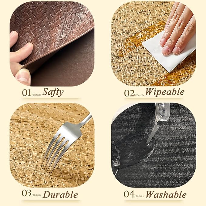 PIGCHCY Round 15" Water-Resistant Placemats Set of 6, Premium Faux Leather Placemats PVC Easy Clean Table Mats for Hotels Outdoor Dining, Wedding Decor (Golden Beige)
