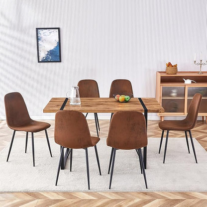 7 Piece Dining Table Set，Dinner Table Set for 6，55'' Kitchen Table and Suede Nap Fabic Chairs Set of 6，6 Chair Dining Table Set for Kitchen Dining Room
