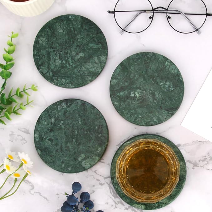 Natural Marble Coasters Set of 4, 4 inch Round, Silicone Anti-Slip Pads - Image 7