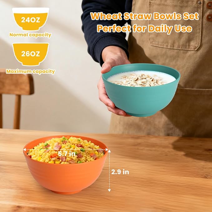 Wheat Starw Cereal Bowls, Unbreakable Bowl Set 6 PCS, Microwave and Dishwasher - Image 2