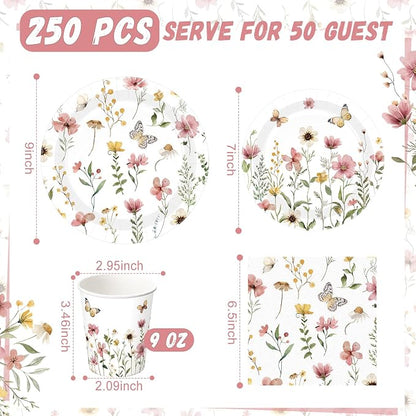 250 Pcs Wildflower Party Decorations Include Spring Summer Floral Paper Plates - Image 3