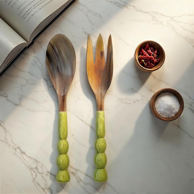 Creative Co-Op 2-pcs Natural Horn Salad Server Set - Image 8