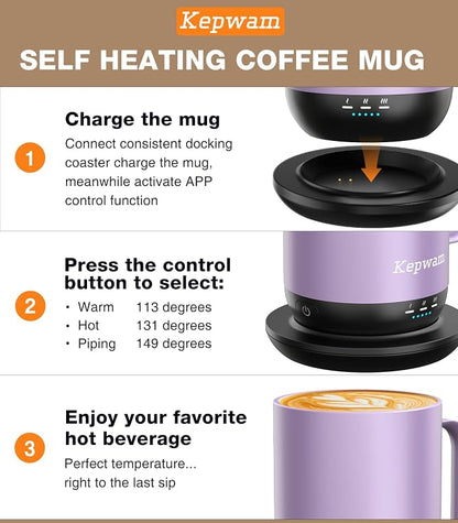 Kepwam Self-Heating Coffee Mug T1, 16oz Rechargeable Heated Coffee Mug - Image 3