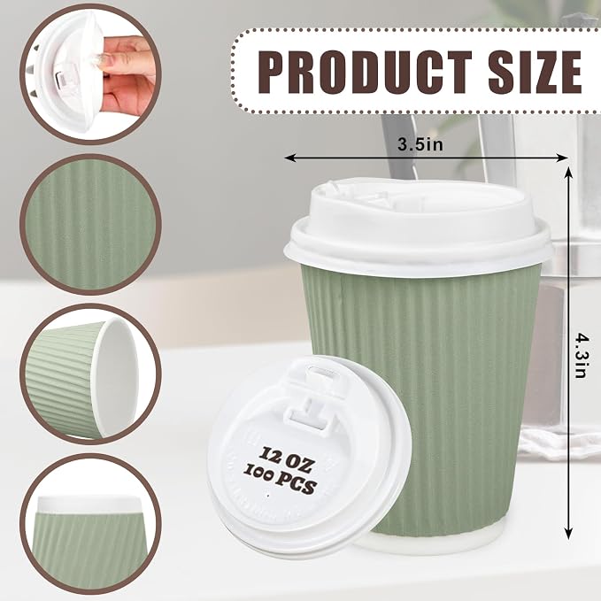 Whaline 100 Pcs Sage Green Disposable Coffee Cups - Image 2