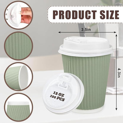 Whaline 100 Pcs Sage Green Disposable Coffee Cups - Image 2