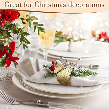 Bokon 100 Pcs Gold Napkin Rings for Wedding Shiny Metal Napkin Holder Study Leaf Shaped Table Decor for Dinner Parties Celebrations Receptions Thanksgiving Easter Christmas