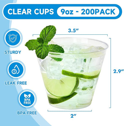 RACETOP 9 oz 200 packs Clear Disposable Plastic Cups, Durable Plastic Cups - Image 2