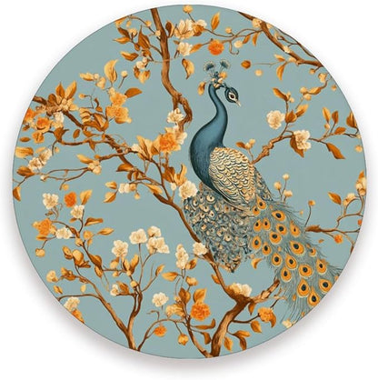 Coasters for Drinks Coaster Drink Set Decorative Coffee Table Desk Cup Mat Spring Cute Cork Bar Backing Round Home Decor Orange Branch Peacock21