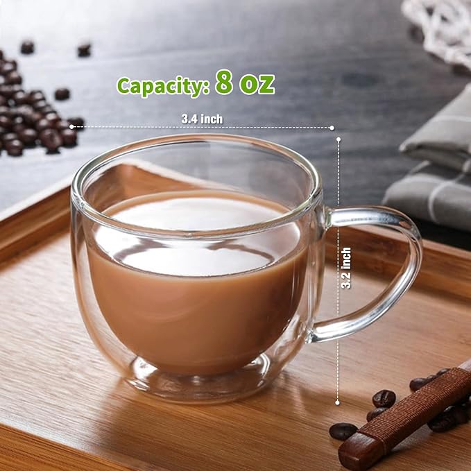 Double Walled Glass Coffee Mugs Set of 2, 8 oz Hand Blown Insulated mugs - Image 5