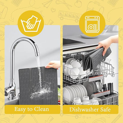 Klyrnd Silicone Dish Drying Mat - Extral Large 20.8" x 15.7" - Heat Resistant Silicone Trivet, Countertop Mat, Dish Draining Mat, Sink Mat, Easy to Clean Foldable Non Slip Dry Pad (Gray)