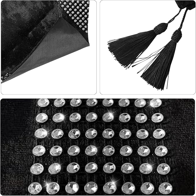 Elegant Bling Rhinestone Black Table Runner, Ombre Velvet, Double-Layer - Image 4