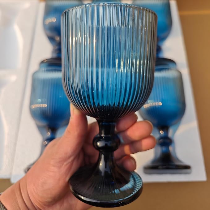 CHLJAR Blue Wine Glass Goblet Set of 6, 14 oz Blue Goblets Glassware, Colored - Image 6