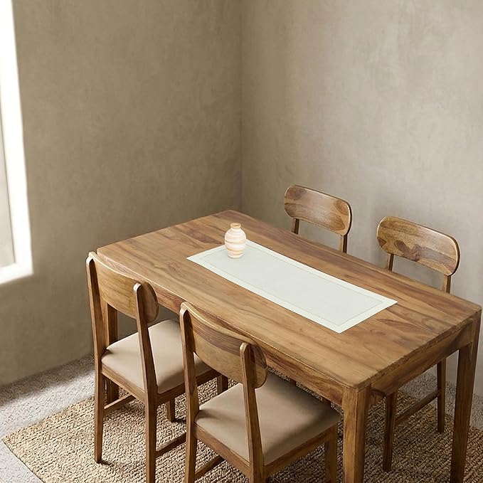 Solino Home 100% Pure Linen Dining Table Runner Ivory Hemstitch, 14 x 36 in | - Image 2