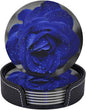 6 Pcs Blue Rose Flower Leather Coasters by CAPVKING