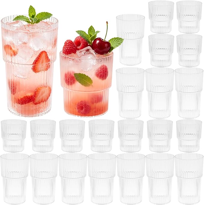 24 Pack Plastic Wine Glasses, 16 Oz Highball Glasses & 12 Oz Cocktail Glasses by Unknown