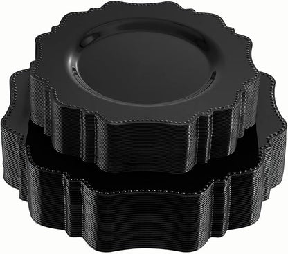 COLOSUS Black Plastic Plates Set,Heavy Duty Black Disposable Plates for 30 guests,Include 30PCS 10.5inch Dinner Plates and 30PCS 8.25 inch Dessert Plates for Party/Wedding/New Year/Birthday