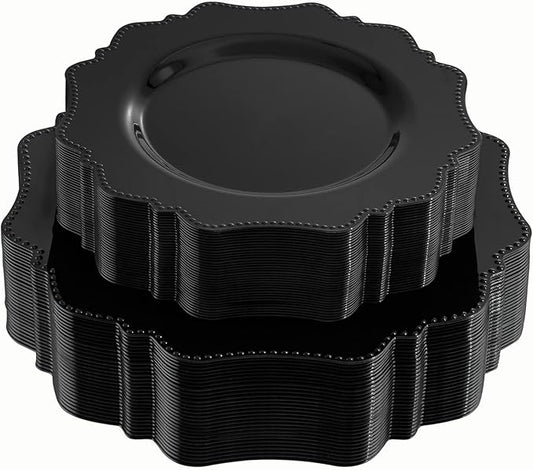 COLOSUS Black Plastic Plates Set,Heavy Duty Black Disposable Plates for 30 guests,Include 30PCS 10.5inch Dinner Plates and 30PCS 8.25 inch Dessert Plates for Party/Wedding/New Year/Birthday