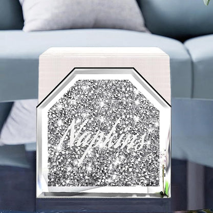 Wocred Mirror Napkin Holder,Crystal Crushed Diamond Vertical Holder,Cute Tissue Holder Holds Napkins Upright for Bathroom，Dining Table，Kitchen Table.(5.9”X5.9”X3”)