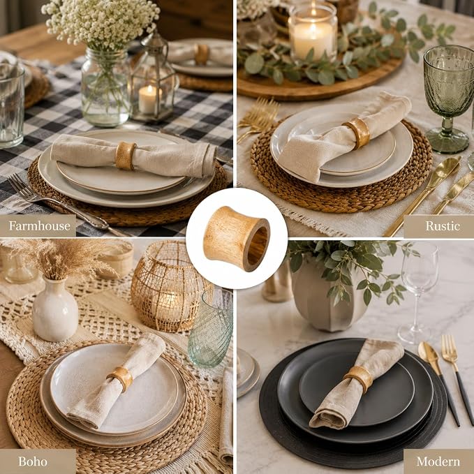 Mango Wood Napkin Rings Set of 12 - Image 6