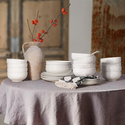 Ceramic Cereal Bowls 26 oz, Embossment Soup Bowls Set of 4, Dishwasher - Image 4