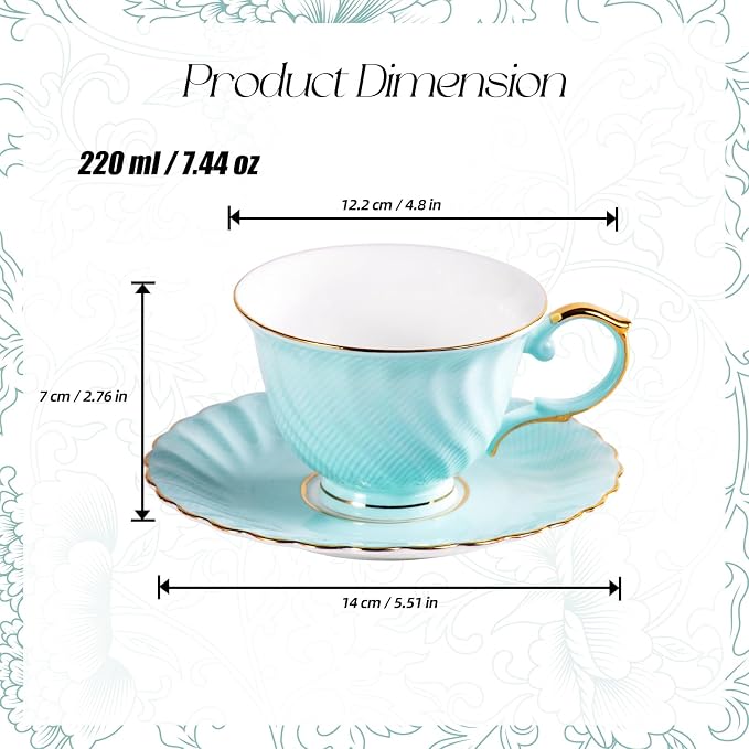 KAMMAK Tea Cups and Saucers Set of 2, Fine Bone China Coffee Cups, GH023 | - Image 2