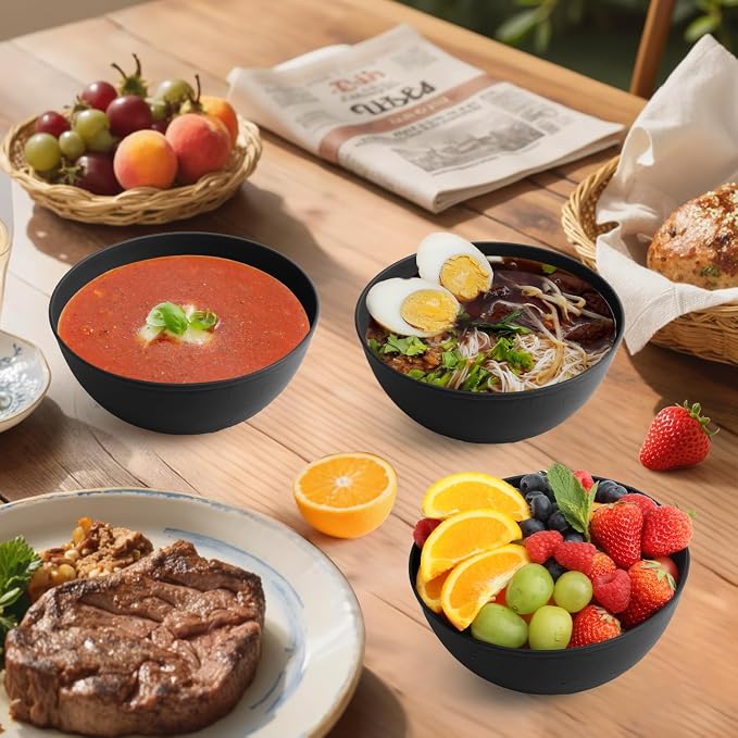 Wheat Straw Salad Bowls Set of 6, Alternative to Plastic Bowls Reusable - Image 6