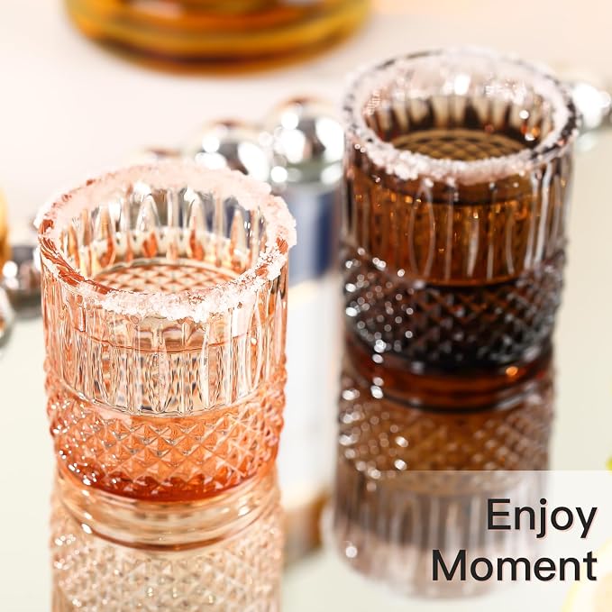 JOVGANK Mini Amber Shot Glasses Set of 6 – 1.5oz Small Fancy Vintage Ribbed - Image 4