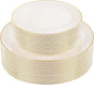 PULOTE 60 PCS Ivory Plastic Plates - Cream Plastic Disposable Include 30 Dinner and 30 Dessert Plates with Gold Rim - Ideal for Party & Wedding