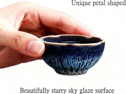 Tenmokus Tea Cup with Peony Flower, 3 oz Chinese Small Teacup | Petal Shaped - Image 3