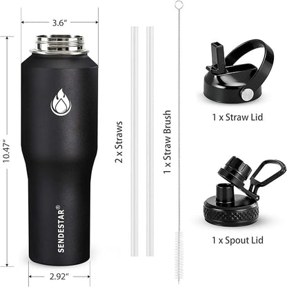 SENDESTAR Water Bottle 32oz, 2 Lids, Wide Mouth Stainless Steel Vacuum - Image 4