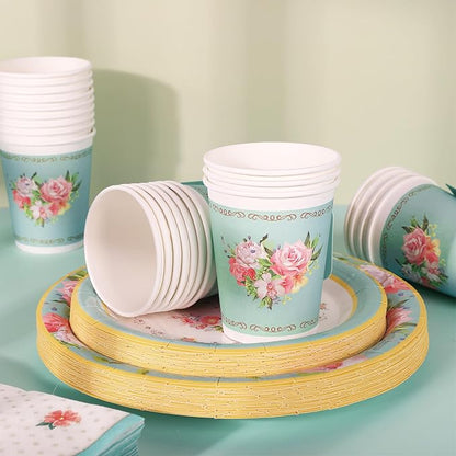 Whaline Tea Party Tableware Supplies Serves 24 Floral Tea Party Disposable - Image 3