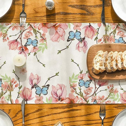 Artoid Mode Flowers Bird Butterfly Spring Table Runner, Seasonal Kitchen Dining - Image 3