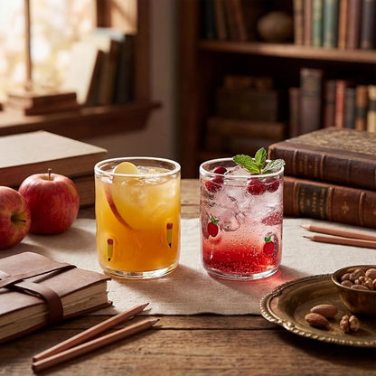 SiliFine 2 Pcs Pencil & Apple Icon Juice Glasses, 14oz Stemless Wine Drinking - Image 5