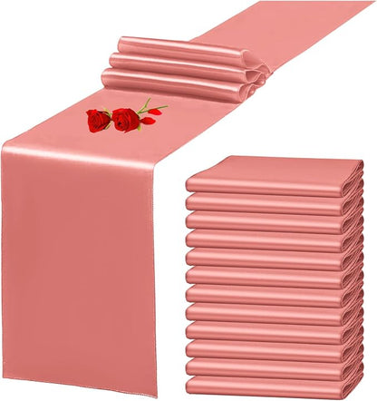 12 Pack Coral Satin Table Runner 12 x 108 Inch Long Premium Table Runners by YMHPRIDE