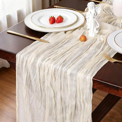 13.3FT Beige Cheesecloth Table Runner Easter Spring Boho Gauze Table Runner by TuTive