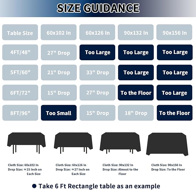 PureFit 6 Pack Rectangle Black Table Cloths 60 x 126 Inch for 6Ft Tables, Stain and Wrinkle Resistant Table Linens for Home Use, Wedding, Party, Banquet and Camping