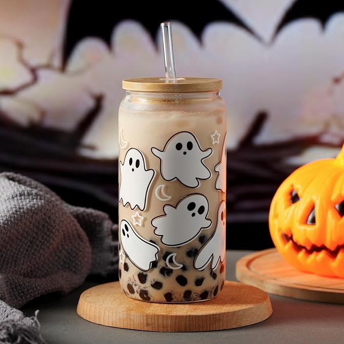 Halloween Ghost Fall Glass Cup - Image 3