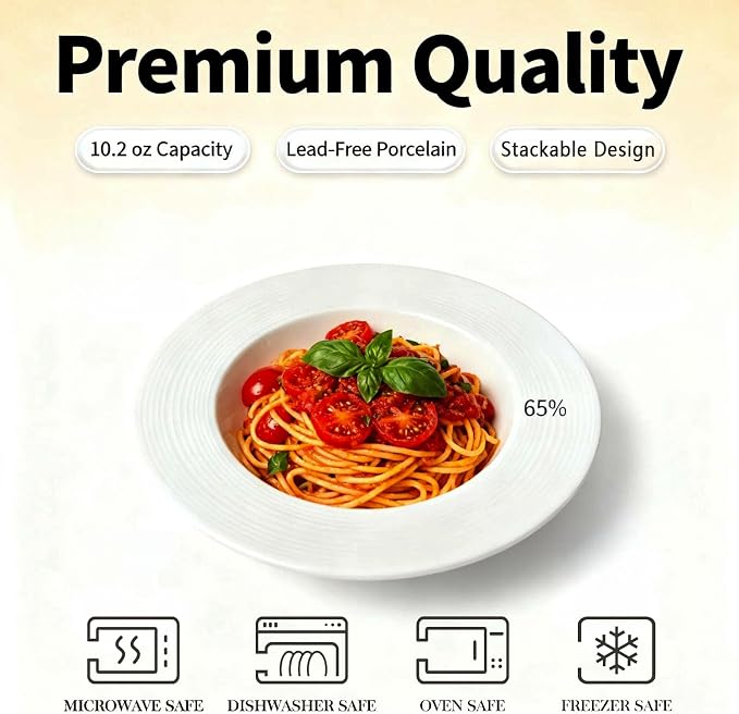 Soup bowl rim Plate Set of 4, 9.1 inch Ceramic Rimmed Pasta Plates, - Image 3