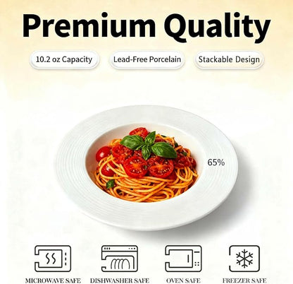 Soup bowl rim Plate Set of 4, 9.1 inch Ceramic Rimmed Pasta Plates, - Image 3