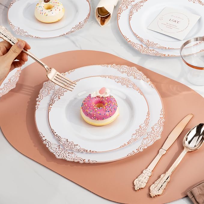 Bestluck 175PCS Rose Gold Disposable Dinnerware - Image 6